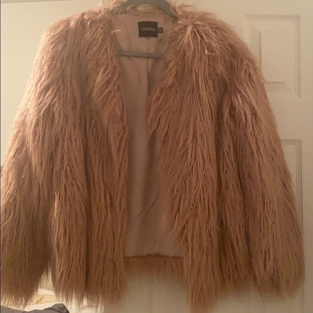 Pink faux fur coat